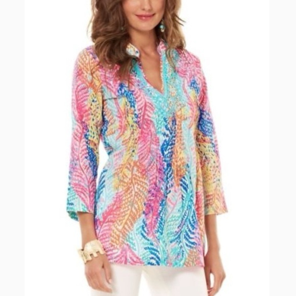 Lilly Pulitzer Multi-Color Palm Print Tunic - Pink, Blue, Yellow, Green